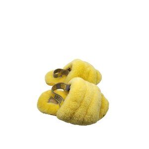 Ugg Yellow Fluff Yeah Slide Slippers With Elastic Strap Toddler Size M Cozy Shee